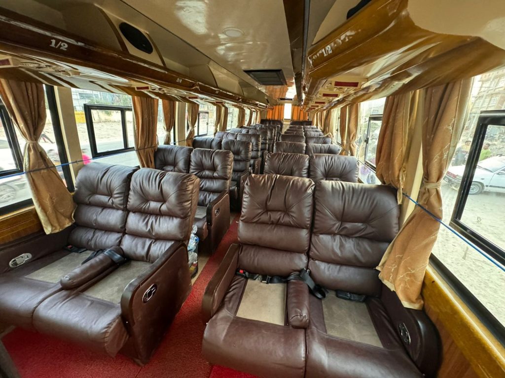 Travel in comfort with our spacious and cozy sofa bus, designed for a relaxing journey.