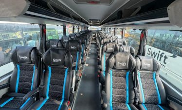Kathmandu to Pokhara Swift Volvo bus parked at the terminal